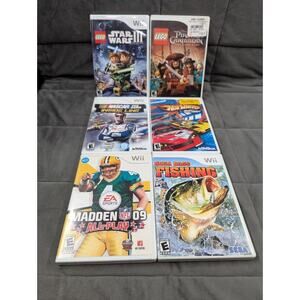 Nintendo Wii 6 Game Lot Madden Fishing Lego Hot Wheels NASCAR TESTED and Working